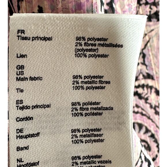 NWOT Maje Apollo Tie Neck Paisley Top Blouse Pink Black Gold Blouse Size Large - Picture 11 of 12